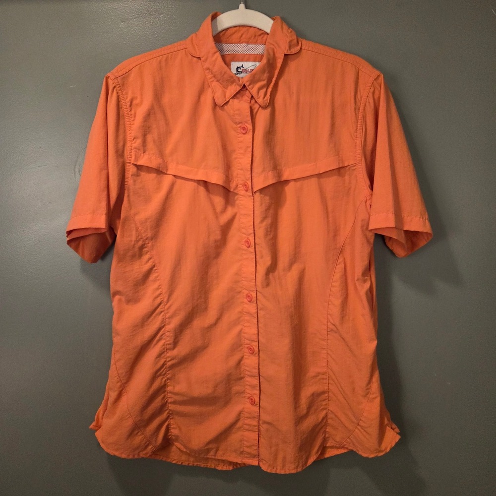 World Wide Sportsman Women's Short Sleeve‎ Button Up Shirt Size L Coral